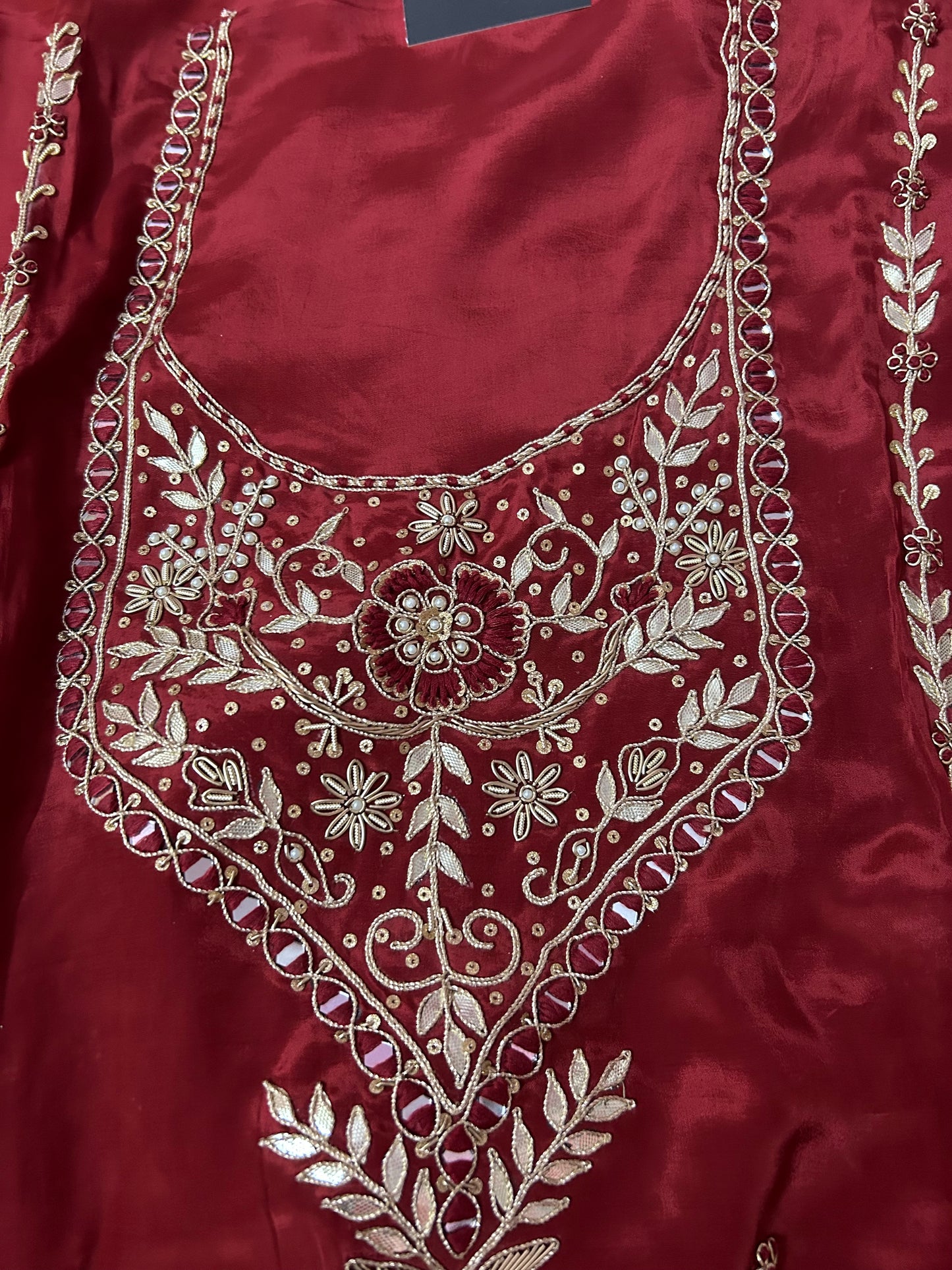 MAROON CHANDERI SILK SUIT WITH ZARDOZI WORK