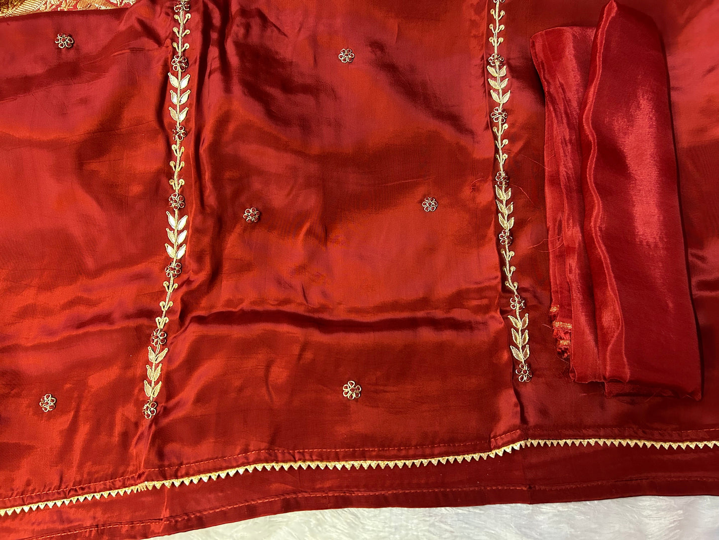 RED CHANDERI SILK SUIT WITH ZARDOZI  WORK