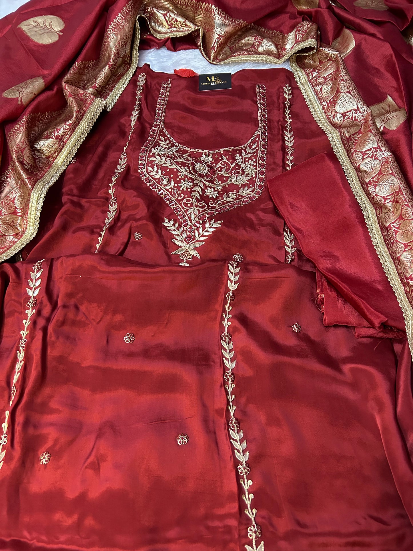 RED CHANDERI SILK SUIT WITH ZARDOZI  WORK