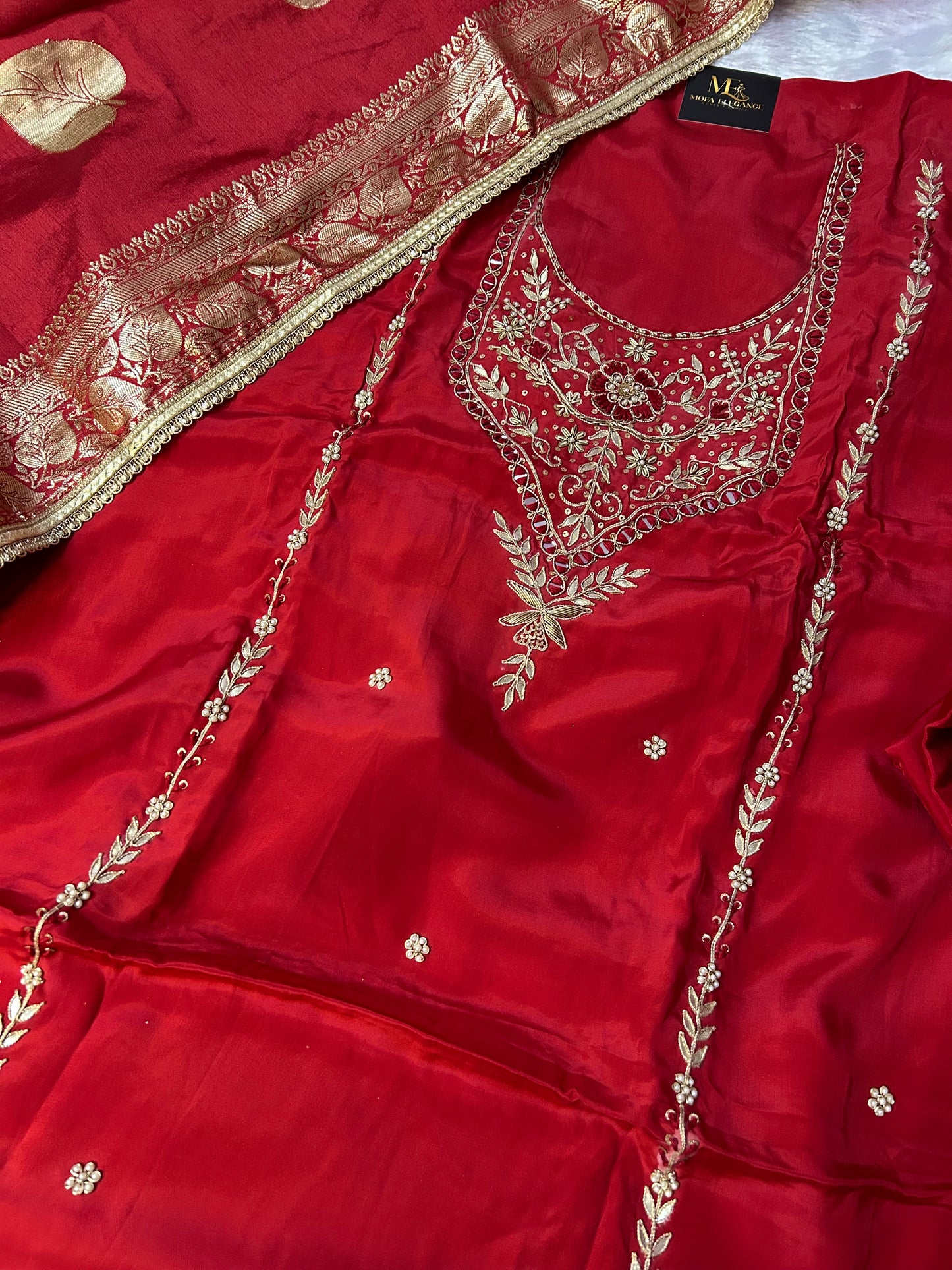 RED CHANDERI SILK SUIT WITH ZARDOZI  WORK