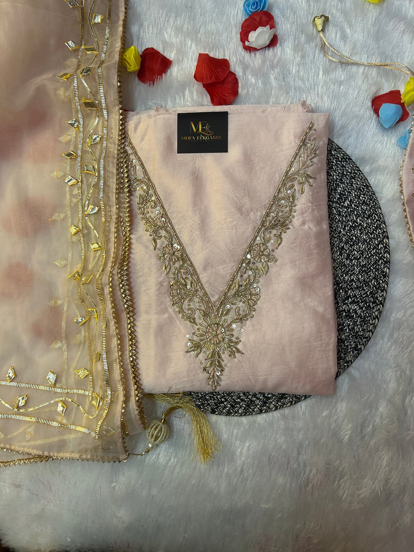 LIGHT PEACH CHANDERI SILK SUIT
