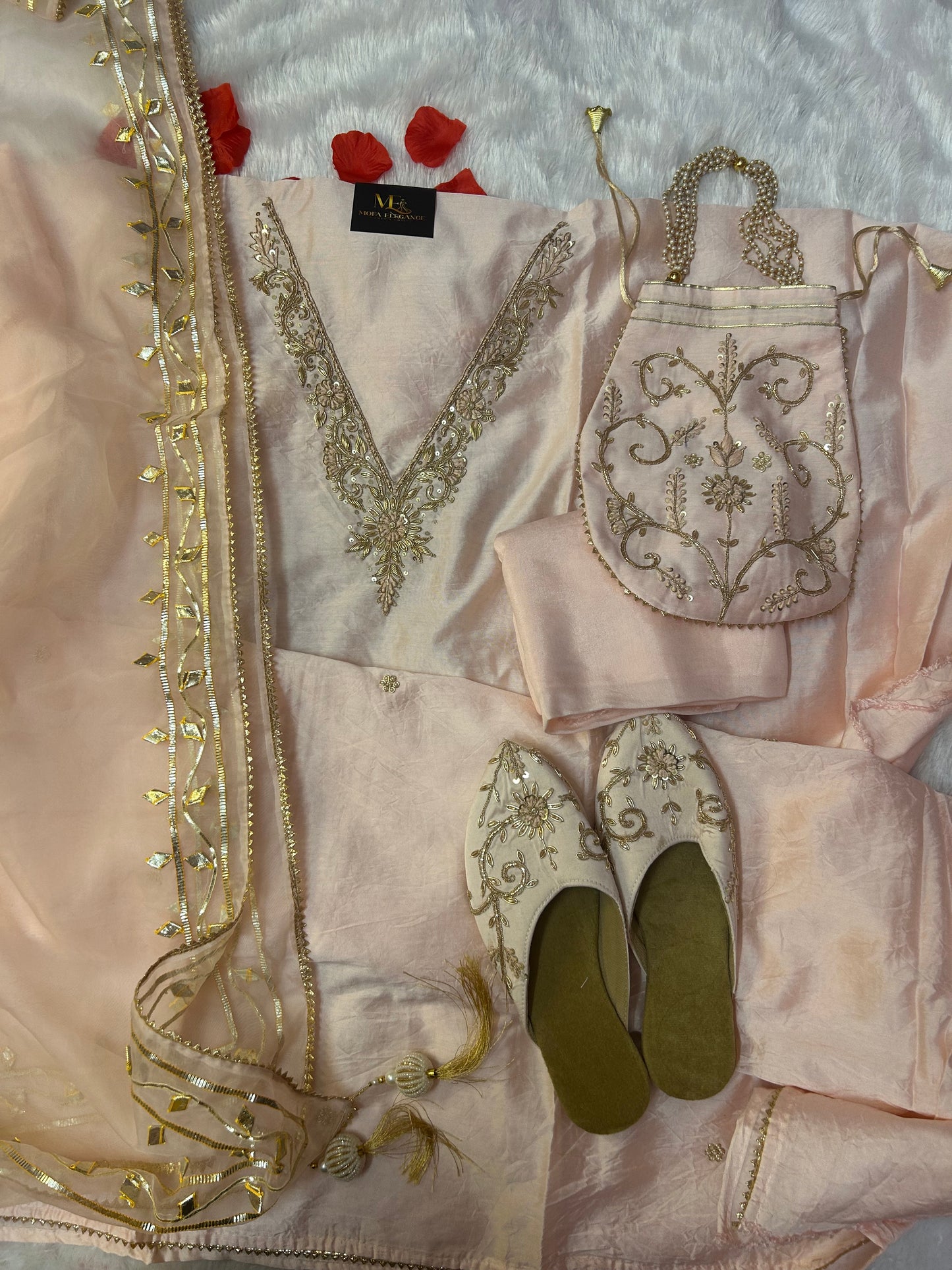 LIGHT PEACH CHANDERI SILK SUIT