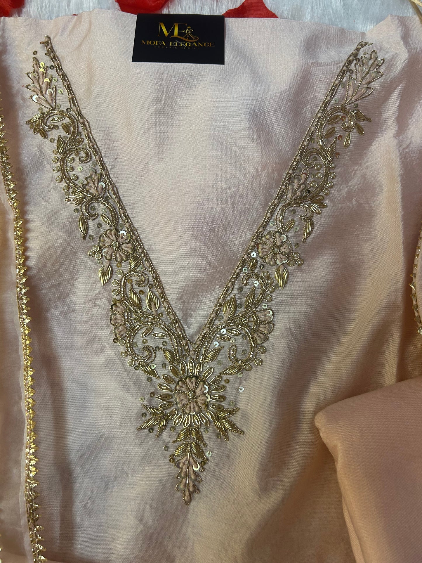 LIGHT PEACH CHANDERI SILK SUIT