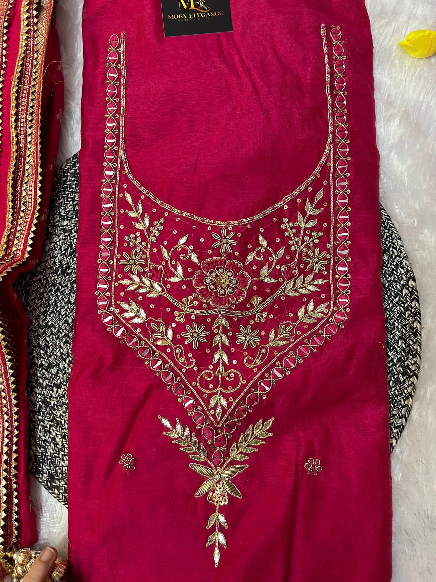 DARK PINK SILK SUIT WITH ZARDOZI