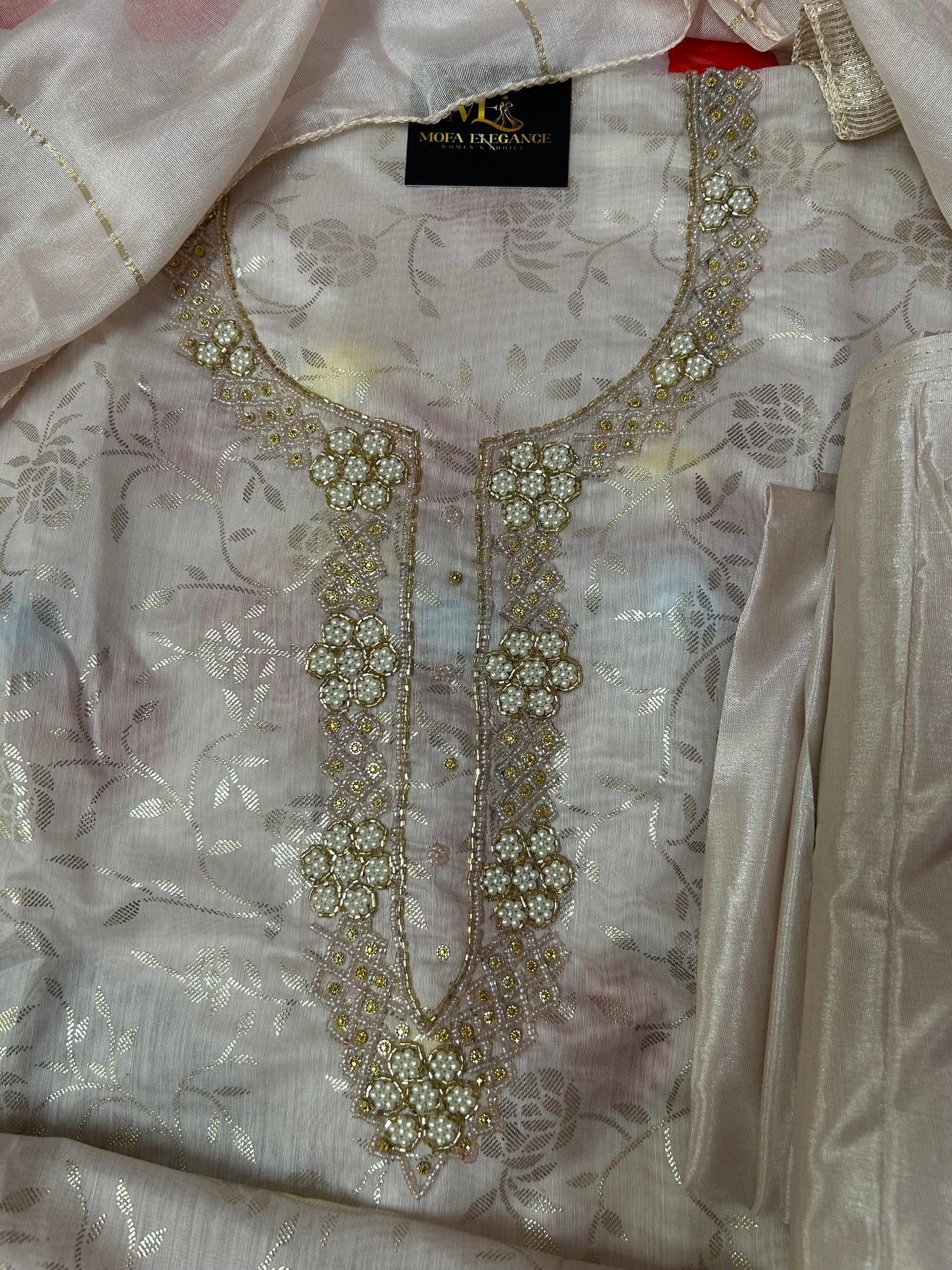 PINK ORGANZA SUIT WITH CUTDANA WORK