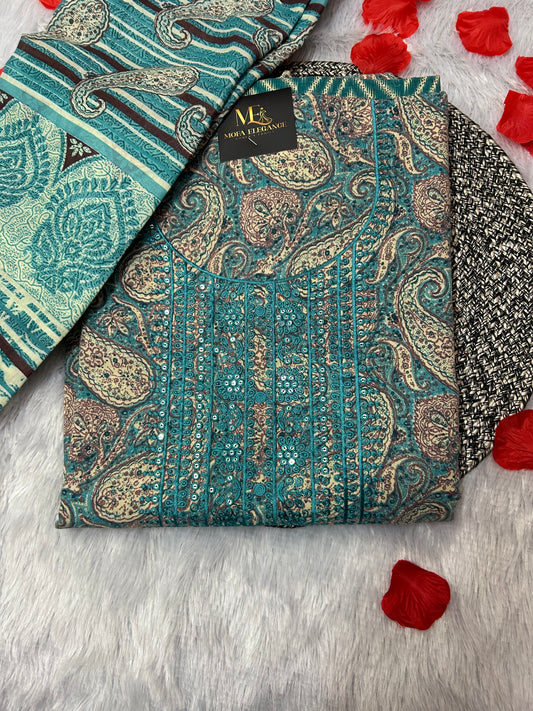SKYBLUE COTTON SUIT WITH THREAD WORK
