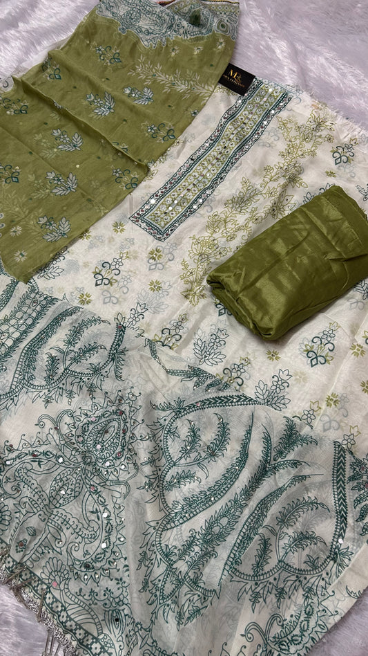 LIGHT GREEN ORGANZA SUIT WITH MIRROR WORK