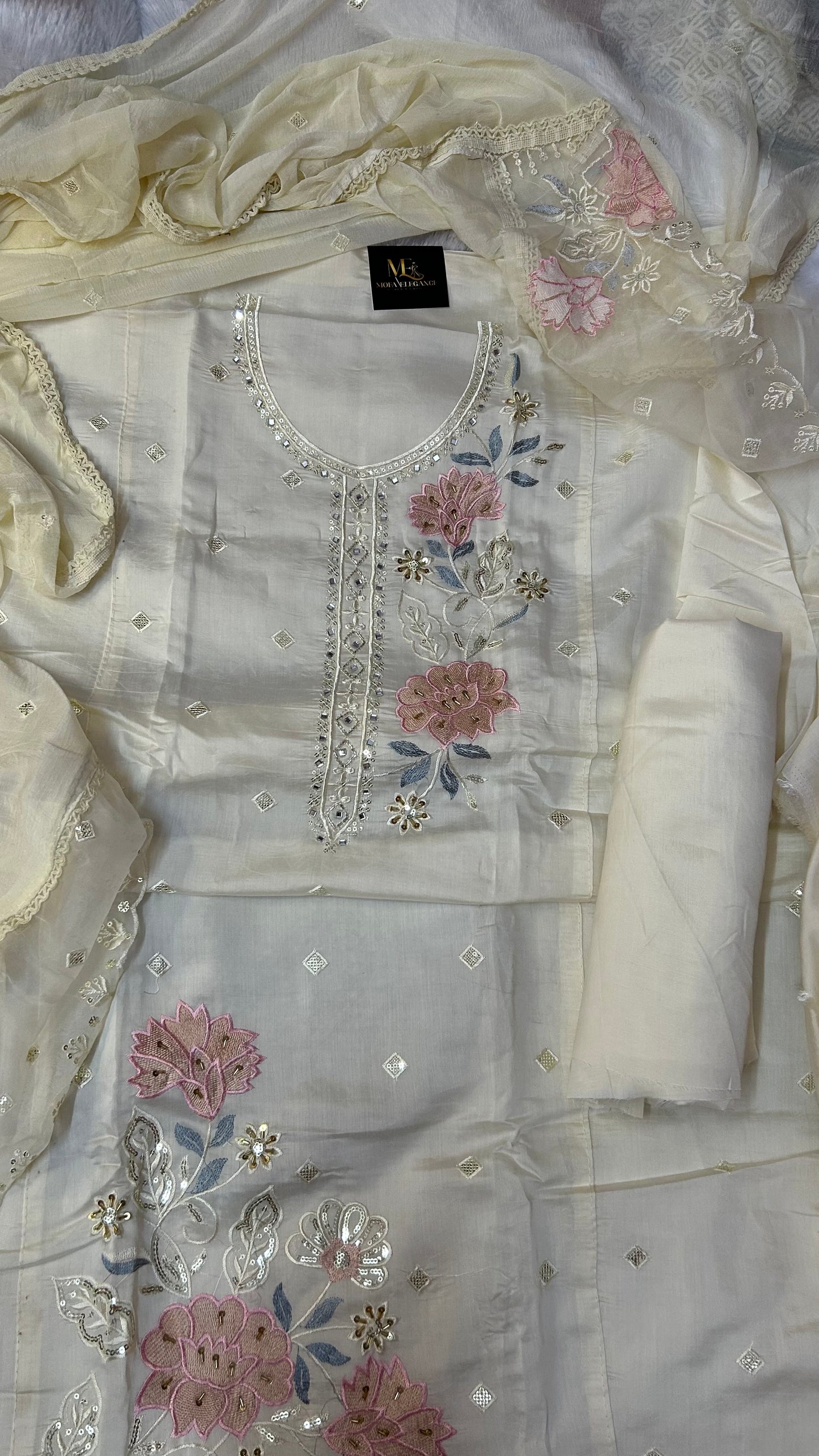 YELLOW SOFT ORGANZA SUIT WITH MIRROR AND THREAD WORK