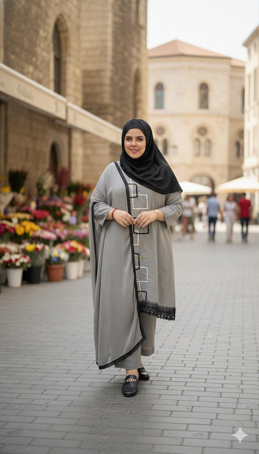 GREY SOFT ORGANZA SUIT WITH CUTDANA WORK